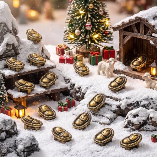 Civaner 50 Pcs Mini Brass Color Jesus in The Manger Figurines - style: Jesus in Manger