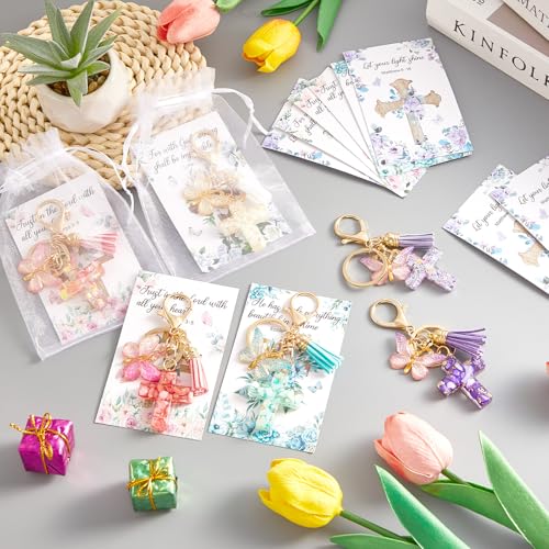 12 Set Christian Cross Butterfly Keychains Party Favors Religious Bible Verse Scripture Bookmark Inspirational Church Baptism Gift Souvenir for Women Men Birthday Baby Shower Backpack Decorations