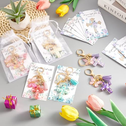 12 Set Christian Cross Butterfly Keychains Party Favors Religious Bible Verse Scripture Bookmark Inspirational Church Baptism Gift Souvenir for Women Men Birthday Baby Shower Backpack Decorations