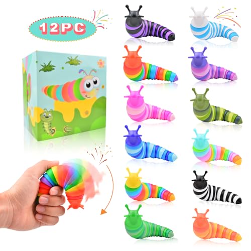 Cevioce 12Pcs Toddler Party Favors for Kids 8-12 Fidget Toys Slug for Students Treasure Box Toys for Classroom Prizes Toddler Easter Gifts for Boys Girls Easter Basket Stuffers for Kids Toddlers - style: 12PCS - Medium Size（Party Favors）