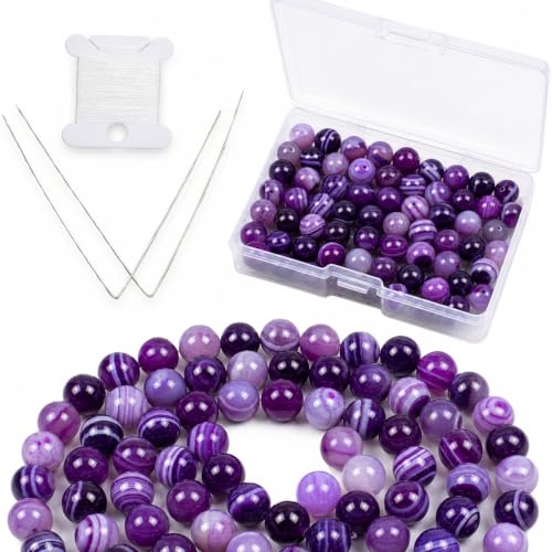 Cherry Tree Collection 100PCS 6mm Lace Agate Purple Round Bead Craft Kit - color: lace agate purple, size: 6mm