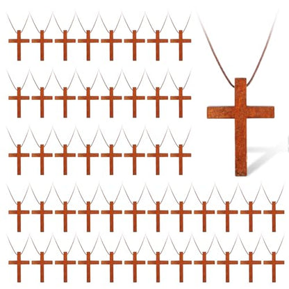 Wood Cross Necklace Bulk Set, Wooden Cross Pendant with Cord - color: 50 Pcs