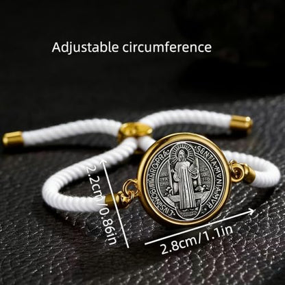 Catholic Bracelets St. Benedict Bracelet Red Rope Double Hole Pendant Couple Woven Bracelets Adjustable Black Bracelet - color: White
