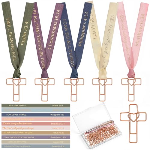 Resurhang 80 Pack Heart Cross Paper Clips with Ribbons 40 Rose Gold Bible Paper Clips 40 Christian Bookmark Ribbons Bible Study Journaling Supplies Easter Eggs Fillers Women Christian Gifts - color: Rose Gold