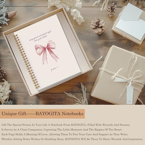 Pink Christian Notebook - Pink Bow Christian Journal, Pink Bible Verse Spiral Notebooks, Coquette Preppy School Supplies Notebooks, Preppy Christian Gifts, Coworker Gifts, 5.5x8.3 Inches - color: Bible Bow