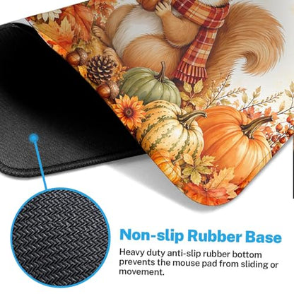 Britimes Large Mouse Pad, Mouse Pad, 31.5 x 15.7 Inch, Fall Woodland - color: Squirrel Hedgehog Pumpkin
