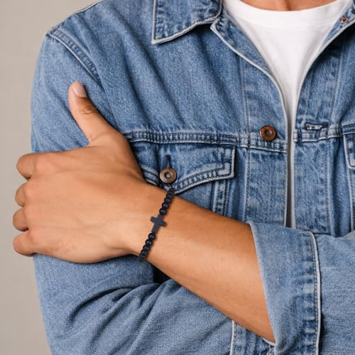 SAMYA Mens Beaded Bracelet, Black Onyx Cross Bracelet - style: No Card-Matte Onyx