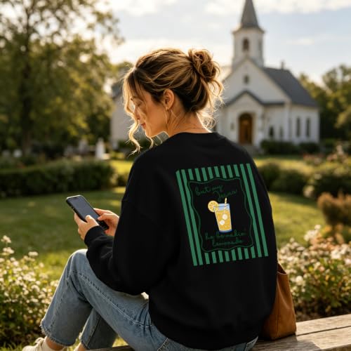 BINTEHGS Christian Sweatshirts For Women My Jesus Making Lemonade Graphic Faith Crewneck Pullover Religious Long Sleeve Shirt - color: Black, size: XX-Large