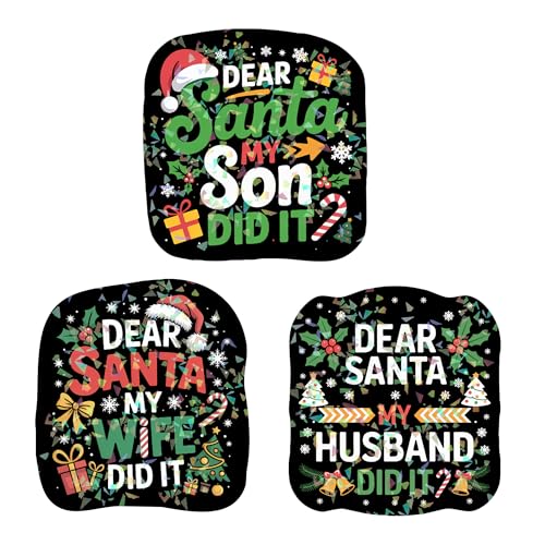 Pack 3 Dear Santa My Son, My Wife, My Husband Did It, Family Love Holographic Decals Waterproof Vinyl Sticker for Laptop, Water Bottle, Car, Hard Hat, Toolbox, Phone Case 3 Inches