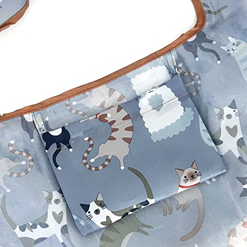 allydrew Large Foldable Tote Nylon Reusable Grocery Bags - color: Set of 2, Cool Felines, size: Large & Small (Set of 2)
