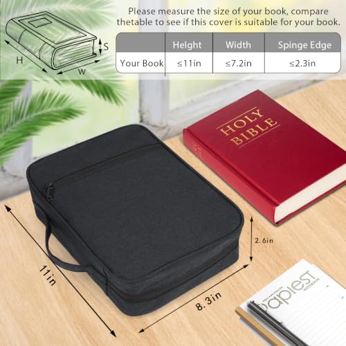 GERMUN Bible Cover with Durable Handle, Carrying Book Case Church Bag Bible, Protective with Zippered Pocket, Bible Study Accessories Supplies, Book Protector for Book Lovers, Black - color: Black