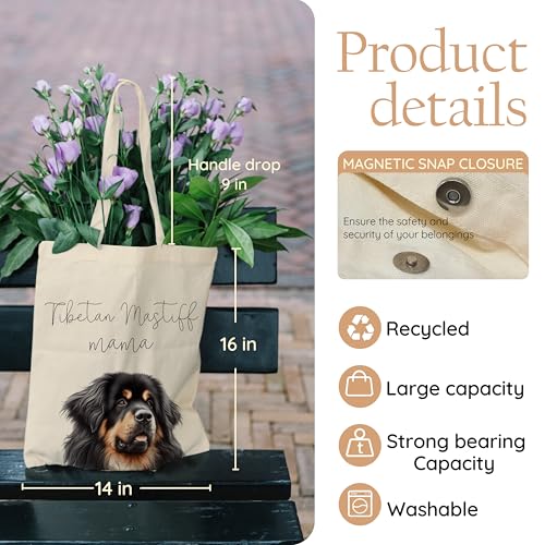 Dog Mom Canvas Tote Bag for Women, Reusable Cotton Shoulder Bag, Dog Lover Gift, Mother’s Day Pet Mom Shopping Tote - color: Tibetan Mastiff