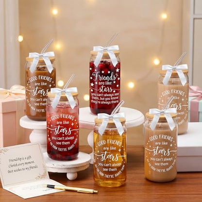 Drinking Cups with Lids, 12Pack, Glass, 16oz, Iced Coffee, Star - style: 12Pcs Friendship