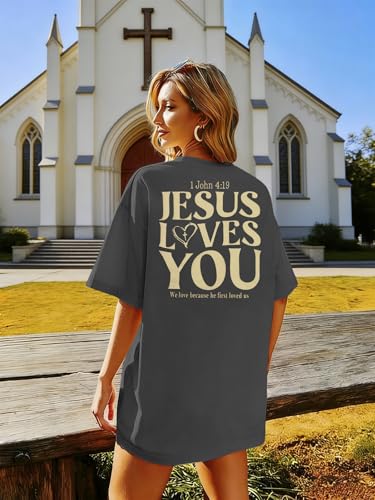 Christian Shirts for Women Oversized Faith Jesus Shirt Inspirational Tops - color: Greya, size: XX-Large