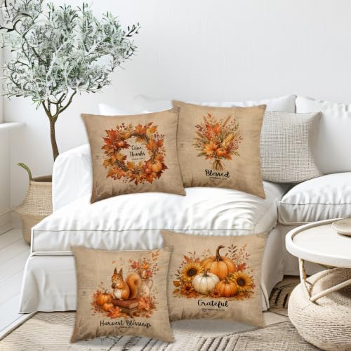 Dibor Christian Fall Leaves Pumpkin Throw Pillow Covers 18x18 Set of 4 - color: Fall1