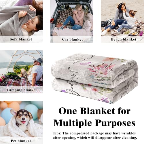 God Says I Am Christian Blanket, Christian Gifts for Women Faith, Bible Verse Floral Blanket for Bedroom Living Room Couch Sofa, 50x60 Inches - color: White, Purple