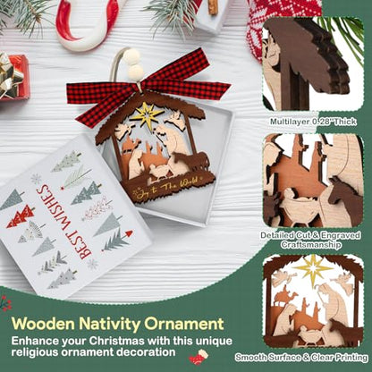 D4DREAM Nativity Scene Christmas Ornament Wooden Joy to The World Ornament - color: A01