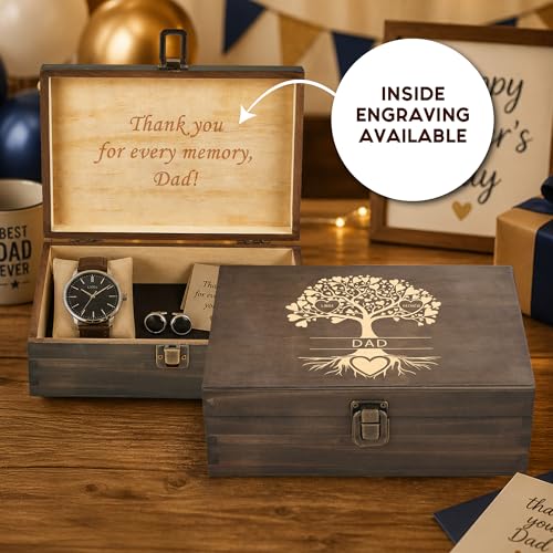Gifts for Grandpa or Dad, Personalized Family Tree Memory Box, Father's Day - style: 20. Dad Family Tree