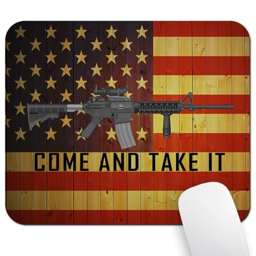 Come and Take It AR-15 Gun Mouse Pad, Rustic Wood US Pride Flag Desk Mat - color: Black Red