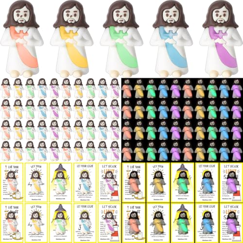 CroBlissful 100 Sets Mini Jesus Figurines Glow in Dark, Holding A Cross - style: Holding A Cross