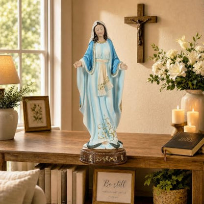 12-Inch Virgin Mary Statue, Catholic Our Lady of Grace - color: White+blue