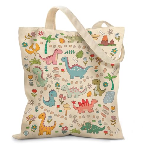 Aesthetic Canvas Tote Bag for Women - with Magnetic Snap Closure & Zipper Inner Pocket Reusable Bag for Shopping - color: Dinosaur1
