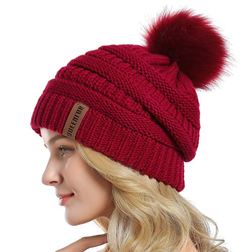 Winter Women Thick Cable Knit Ribbed Infinity Circle Loop Scarf - color: 26- Red Beanie and Scarf Set