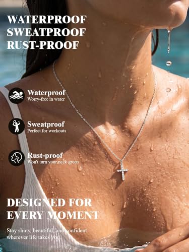 U7 Cross Necklace for Women,CZ Cross Pendant Necklace 18"+2" - color: Silver