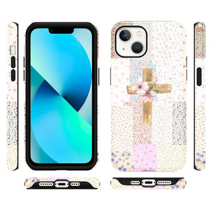 for iPhone 13/iPhone 14 6.1'' Pink Flower Cross Christian Phone Case - color: Pink Flower Cross, size: iPhone 13/iPhone 14