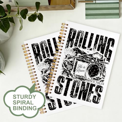 Bible Notebook Rollling Stones Since AD33 for Women Men, Christian Journal, He Is Risen Cross Inspirational Christian Church Hardcover Spiral Notebook Office Supplies Gifts,5.5x8.3 Inch - color: white-He Is Risen Cross