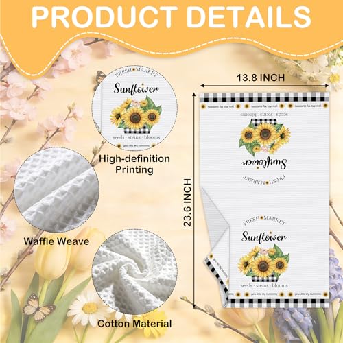 Sunflower Kitchen Towels, Black White Buffalo Plaid Gifts For Women, 09 - color: Yellow Sunflower
