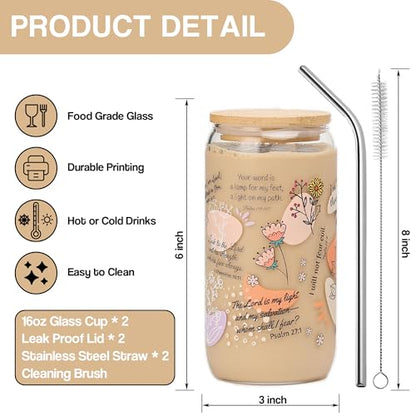2Pcs Bible Verse Coffee Mug 16oz, Christian Gifts For Women, My Daily Bible Affirmations Tumbler, Religious Gift & Bible Accessories for Sister, Wife and Friends, Iced Coffee Cups with Lid & Straw - color: 2Pcs