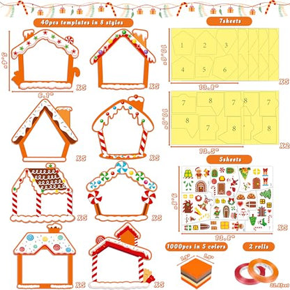 Renbuzhu 40PCS Christmas Crafts Bulk: Gingerbread House Paper Suncatchers DIY Kit for Winter Xmas Holiday Activities Decorations, Window Stained Glass Effect Art Ornaments - style: gingerbread house