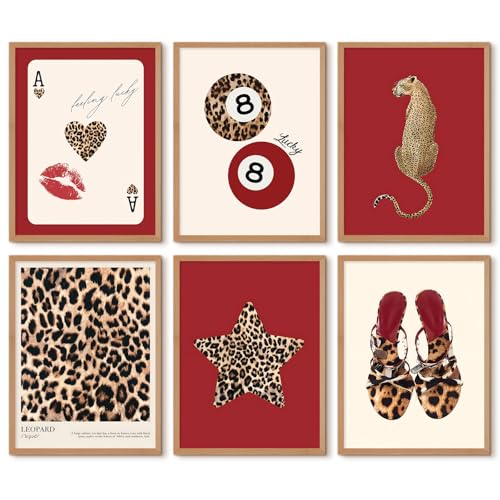 Cheetah Wall Art Red Leopard Canvas Wall Decor Y2k Trendy Coquette Poster Cheetah Print Room Decor Aesthetic 8 Ball Poster Preppy Lucky Funky Vintage Pictures for Bedroom 12x16x6 Inch Unframed - color: Red leopard Prints, size: 12x16 Inch Unframed
