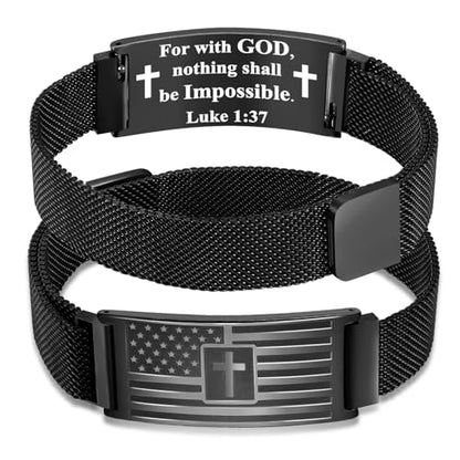 DuoDiner Cross Bracelet for Men Gifts Christian Confirmation Baptism Gifts - color: Black, size: Flag Cross-Luke 1:37