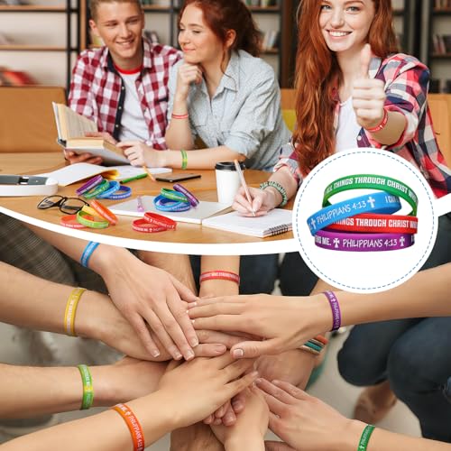 50 Pcs Philippians 4:13 Rubber Wristbands, Rainbow - color: Rainbow
