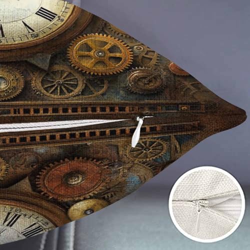 Smooffly Steampunk Throw Pillow Cover Rusty Steampunk with Clock and Different Gears Metal Machine Gold Bronze Decorative Pillow Case Home Decor 20x12 Inches Pillowcase - color: Md007