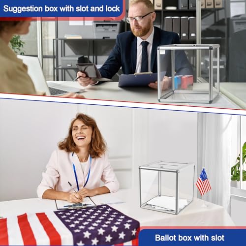 Large Donation Box with Lock, Acrylic Ballot Box with Slot 10 x 10 x 10 Inch, Suggestion Box with Lock Cash Storage Container for Fundraising Voting Charity Contest Tip