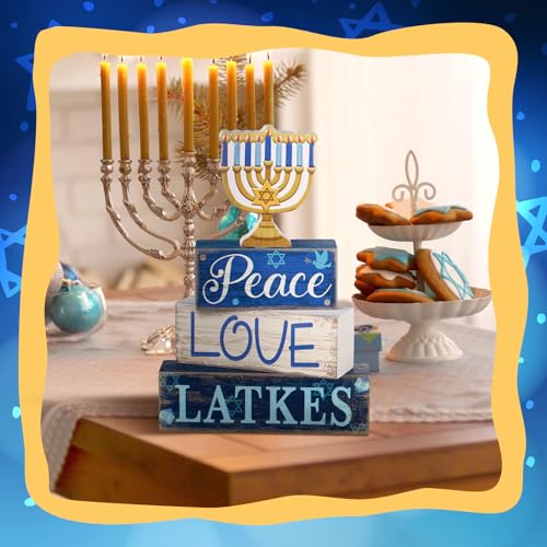 Lineshading 4 Pcs Hanukkah Decorations for Home Wooden Menorah Decor - style: Candlestick