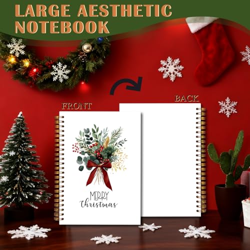 Exqcom Christmas Eucalyptus Holly Spiral Notebook Gifts, Coquette Red Bow Berries Botanical Plant Journal for Women, Merry Christmas Hardcover Notebook Journal Office School Supplies, 5.5x8.3 Inch - color: white Bible Notebook-P