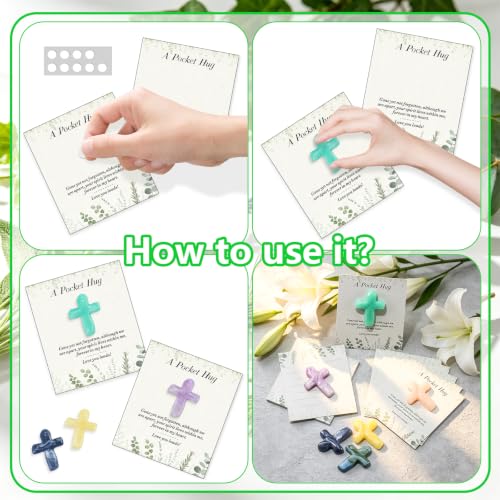 36pcs Easter Gifts Pocket Crosses in Bulk, Funeral Favors Set With Mini Resin Cross and Hug Greeting Cards, Christian Pocket Hug Token Keepsake Exchange Card for Friends Family Coworker Employee - color: Cross