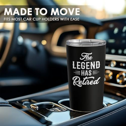 SANDJEST Retirement Gifts for Coworker, Colleagues - The Legend Has Retired Tumbler - Birthday, Christmas, Happy Retirement Gifts - 20oz Stainless Steel Insulated Coffee Travel Mug Gift for Men, Women - color: Retirement 1