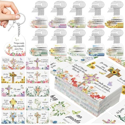 Sureio 100 Sets Spanish Christian Keychain and Cards - style: Romantic Heart