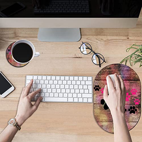 Rustic Rainbow Woodgrain Dog Paw Mouse Pad and Coaster Combination, Washable Fabric Mouse Pad for Office Laptop, Non-Slip Rubber Base Mouse Pads for Wireless Mouse, Computer Mouse Pads for Desk - color: Rustic Rainbow Woodgrain Dog Paw