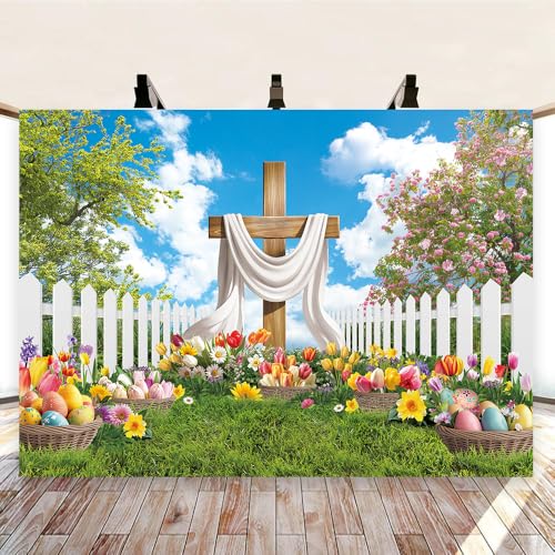 Easter Backdrop He is Risen Backdrop Religious Jesus Cross Photo Background - size: 7x5FT（210x150cm）
