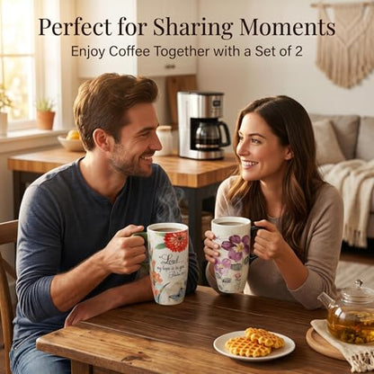Topadorn 17oz Ceramic Travel Mugs Set of 2, Floral Coffee Mugs with Lids - color: Butterfly&flower