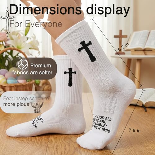 Unisex Cross Socks,Gifts for Christian On Easter and Christmas - color: Matthew 19:26 - White
