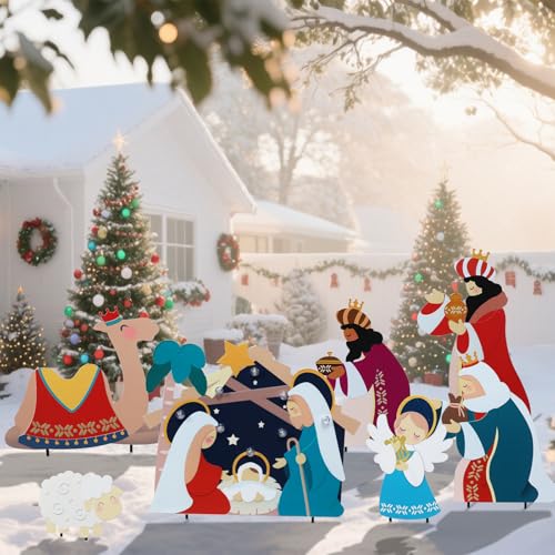 WONDER GARDEN Christmas Nativity Yard Stakes,7 Pack Outdoor Garden Decor