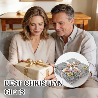 Christian Religious Gifts for Women, Grey Christian Blanket with Flowers - color: Grey, size: 60"x50"