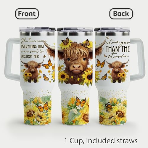Highland Cow Gifts for Women - Highland Cow Tumbler Cup - Birthday Gifts for Female Farmers & Cowgirls - 40 Oz Tumbler with Handle & Straw - color: Highland Cow
